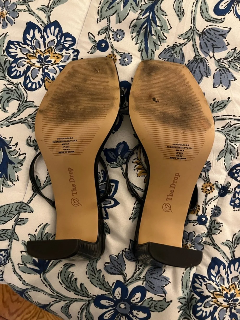 The Drop Black Croc-Embossed Strappy Heeled Sandals 8.5 VGUC